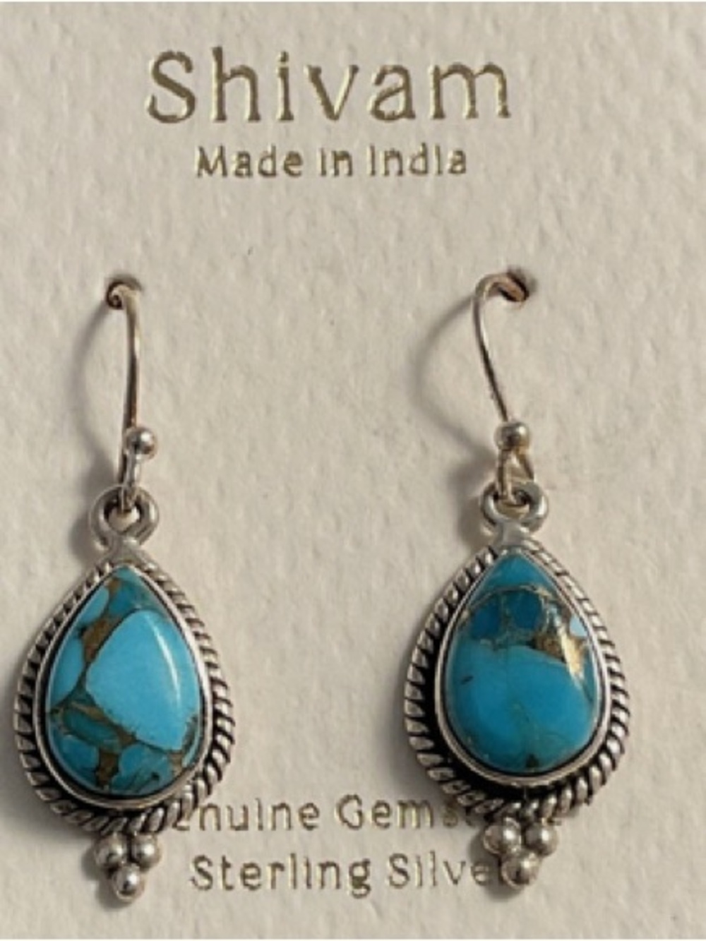 Shivam Sterling Silver Turquoise Teardrop Dangle Earrings